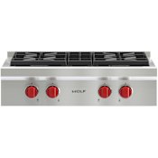 Wolf 30 Inch Wide 4 Burner Gas Rangetop Stainless Steel