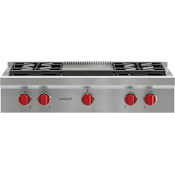 Wolf 36 Inch Wide 4 Burner Liquid Propane Rangetop with Infrared Griddle Stainless Steel