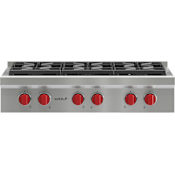 Wolf 36 Inch Wide 6 Burner Gas Rangetop Stainless Steel