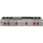 Wolf 48 Inch Wide 4 Burner Gas Rangetop with Infrared Charbroiler and Griddle Stainless Steel
