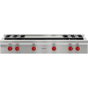 Wolf 48 Inch Wide 4 Burner Liquid Propane Rangetop with Dual Infrared Griddle Stainless Steel