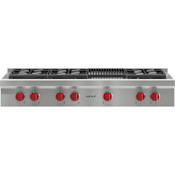 Wolf 48 Inch Wide 6 Burner Gas Rangetop with Infrared Charbroiler Stainless Steel