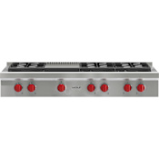 Wolf 48 Inch Wide 6 Burner Gas Rangetop with Infrared Griddle Stainless Steel
