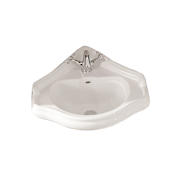 WS Bath Collections Retro 16-1/8" Ceramic Wall Mounted Corner Bathroom Sink With 1 or 3 Holes Drilled and Overflow White