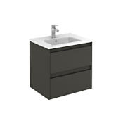WS Bath Collections Ambra 24" Wall Mounted Single Basin Vanity Set with Cabinet and Ceramic Vanity Top Gloss Anthracite