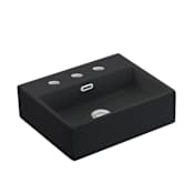WS Bath Collections Quattro 16-7/8" Rectangular Ceramic Vessel or Wall Mounted Bathroom Sink with Overflow and 3 Faucet Holes at 8" Centers Gloss Black