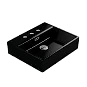 WS Bath Collections Quattro 19-1/2" Rectangular Ceramic Vessel or Wall Mounted Bathroom Sink with Overflow and 3 Faucet Holes at 8" Centers Glossy Black