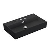 WS Bath Collections Quattro 27-5/8" Rectangular Ceramic Vessel or Wall Mounted Bathroom Sink with Overflow and 3 Faucet Holes at 8" Centers Gloss Black