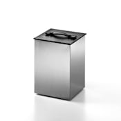 WS Bath Collections Secioni 8.9" x 12.2" Waste Basket with Leather Lid from the Complements Collection Stainless Steel / Black Leather