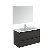 WS Bath Collections Ambra 40" Wall Mounted Single Basin Vanity Set with Cabinet, Ceramic Vanity Top, and Mirror Gloss Anthracite
