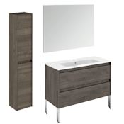 WS Bath Collections Ambra 40" Free Standing Single Basin Vanity Set with Cabinet, Ceramic Vanity Top, Frameless Mirror, and Side Cabinet Samara Ash