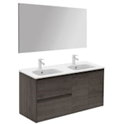 WS Bath Collections Ambra 48" Wall Mounted Double Basin Vanity Set with Cabinet, Ceramic Vanity Top, and Mirror Samara Ash