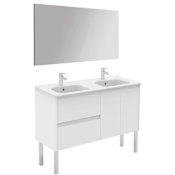 WS Bath Collections Ambra 48" Free Standing Double Basin Vanity Set with Cabinet, Ceramic Vanity Top, and Mirror Gloss White