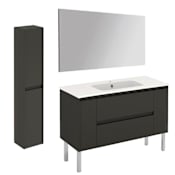 WS Bath Collections Ambra 48" Free Standing Single Basin Vanity Set with Cabinet, Ceramic Vanity Top, Frameless Mirror, and Side Cabinet Gloss Anthracite