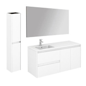 WS Bath Collections Ambra 48" Wall Mounted Single Basin Vanity Set with Cabinet, Ceramic Vanity Top, Frameless Mirror, and Side Cabinet Gloss White