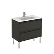 WS Bath Collections Ambra 32" Free Standing Single Basin Vanity Set with Cabinet and Ceramic Vanity Top Gloss Anthracite