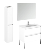 WS Bath Collections Ambra 32" Free Standing Single Basin Vanity Set with Cabinet, Ceramic Vanity Top, Frameless Mirror, and Side Cabinet Gloss White