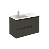 WS Bath Collections Ambra 36" Wall Mounted Single Basin Vanity Set with Cabinet and Ceramic Vanity Top Gloss Anthracite