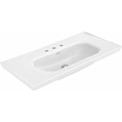 WS Bath Collections Antique 39-3/8" Rectangular Ceramic Drop In, Wall Mounted Bathroom Sink with Overflow and 3 Faucet Holes at 8" Centers Glossy White