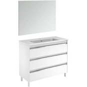 WS Bath Collections Belle 40" Free Standing Single Vanity Set with Engineered Wood Cabinet, Ceramic Vanity Top with Integrated Sink, and Mirror Gloss White