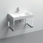 WS Bath Collections Cento 27-5/8" Rectangular Brass and Ceramic Console Bathroom Sink with Overflow and 1 Faucet Hole Glossy White / Polished Chrome