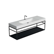 WS Bath Collections Cento 55-1/8" Rectangular Brass and Ceramic Console Bathroom Sink with Overflow and 1 Faucet Hole Glossy White / Matte Black