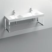 WS Bath Collections Cento 55-1/8" Rectangular Brass and Ceramic Console Double Bathroom Sink with Overflow and 1 Faucet Hole Glossy White / Polished Chrome