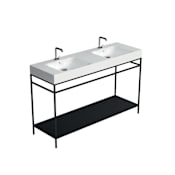 WS Bath Collections Cento 55-1/8" Rectangular Brass and Ceramic Pedestal Bathroom Sink with Overflow and 1 Faucet Hole Glossy White / Matte Black