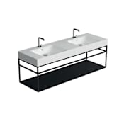 WS Bath Collections Cento 55-1/8" Rectangular Brass and Ceramic Console Double Bathroom Sink with Overflow and 1 Faucet Hole Glossy White / Matte Black