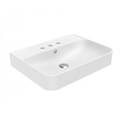 WS Bath Collections Contour 23-5/8" Rectangular Ceramic Vessel or Wall Mounted Bathroom Sink with Overflow and 3 Faucet Holes at 8" Centers Glossy White