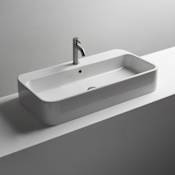 WS Bath Collections Cosa 39-3/8" Rectangular Ceramic Vessel or Wall Mounted Bathroom Sink with Overflow and 3 Faucet Holes at 8" Centers Gloss White