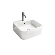 WS Bath Collections Cosa 18-7/8" Square Ceramic Vessel or Wall Mounted Bathroom Sink with Overflow and Single Faucet Hole Gloss White
