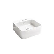 WS Bath Collections Cosa 18-7/8" Square Ceramic Vessel or Wall Mounted Bathroom Sink with Overflow and 3 Faucet Holes at 8" Centers Gloss White