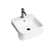 WS Bath Collections Cosa 18-7/8" Square Ceramic Semi-Recessed Bathroom Sink with Overflow and Single Faucet Hole Gloss White