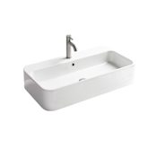 WS Bath Collections Cosa 31-1/2" Rectangular Ceramic Vessel or Wall Mounted Bathroom Sink with Overflow and Single Faucet Hole Gloss White
