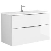 WS Bath Collections Dalia 40" Wall Mounted Single Basin Vanity Set with Cabinet and Ceramic Vanity Top Glossy White