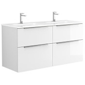 WS Bath Collections Dalia 48" Wall Mounted Double Basin Vanity Set with Cabinet and Ceramic Vanity Top Glossy White