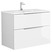 WS Bath Collections Dalia 32" Wall Mounted Single Basin Vanity Set with Cabinet and Ceramic Vanity Top Glossy White