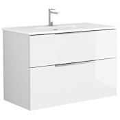 WS Bath Collections Dalia 36" Wall Mounted Single Basin Vanity Set with Cabinet and Ceramic Vanity Top Glossy White