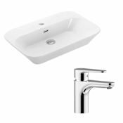 WS Bath Collections Edge 25-2/5" Vessel/Wall Mounted Bathroom Sink and Single Hole Faucet Included White / Polished Chrome
