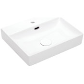 WS Bath Collections Edge 21-11/16" Rectangular Ceramic Vessel, Wall Mounted Bathroom Sink with Overflow and Single Faucet Hole Glossy White
