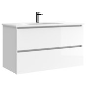 WS Bath Collections Flora 40" Wall Mounted Single Basin Vanity Set with Cabinet and Ceramic Vanity Top Glossy White