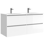 WS Bath Collections Flora 48" Wall Mounted Double Basin Vanity Set with Cabinet and Ceramic Vanity Top Glossy White