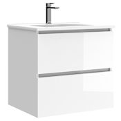 WS Bath Collections Flora 24" Wall Mounted Single Basin Vanity Set with Cabinet and Ceramic Vanity Top Glossy White