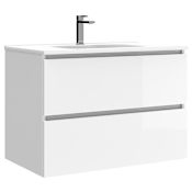 WS Bath Collections Flora 32" Wall Mounted Single Basin Vanity Set with Cabinet and Ceramic Vanity Top Glossy White