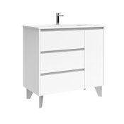 WS Bath Collections Lila 36" Free Standing Single Basin Vanity Set with Cabinet and Ceramic Vanity Top Glossy White