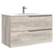 WS Bath Collections Menta 40" Wall Mounted Single Basin Vanity Set with Cabinet and Ceramic Vanity Top Grey Pine