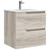 WS Bath Collections Menta 24" Wall Mounted Single Basin Vanity Set with Cabinet and Ceramic Vanity Top Grey Pine