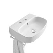 WS Bath Collections Nolita 23-5/8" Rectangular Ceramic Vessel or Wall Mounted Bathroom Sink with Overflow and 3 Faucet Holes at 8" Centers Glossy White