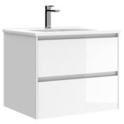 WS Bath Collections Perla 24" Wall Mounted Single Basin Vanity Set with Cabinet and Ceramic Vanity Top Glossy White